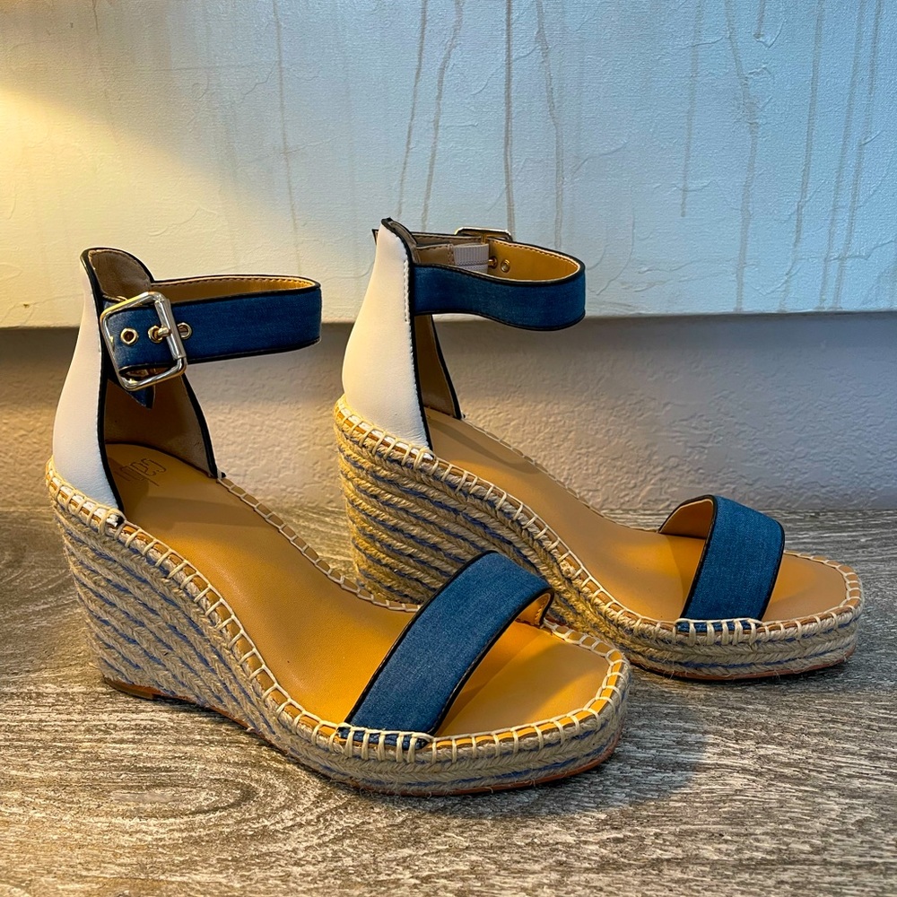 Cabi blue and white wedge shoes. Size 7